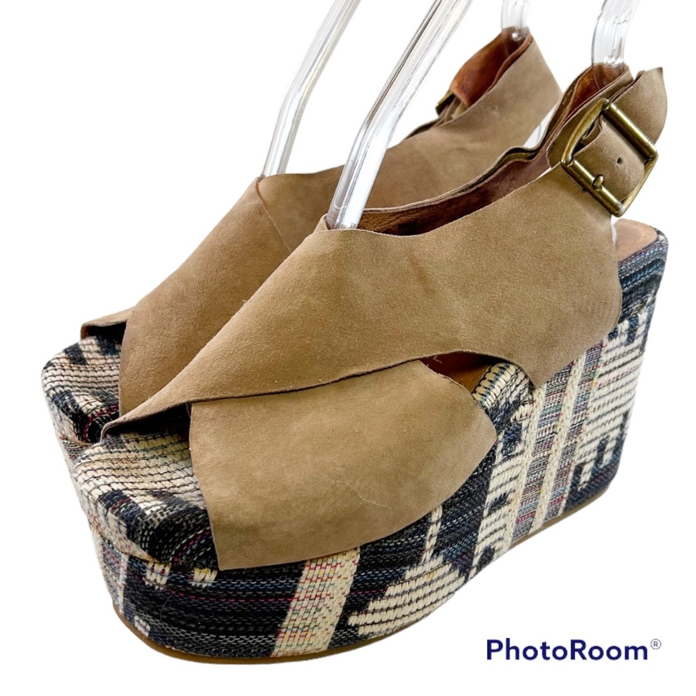JEFFERY CAMBELL - IBIZA - Brown Suede, Blue Tapestry Platform - Size 6